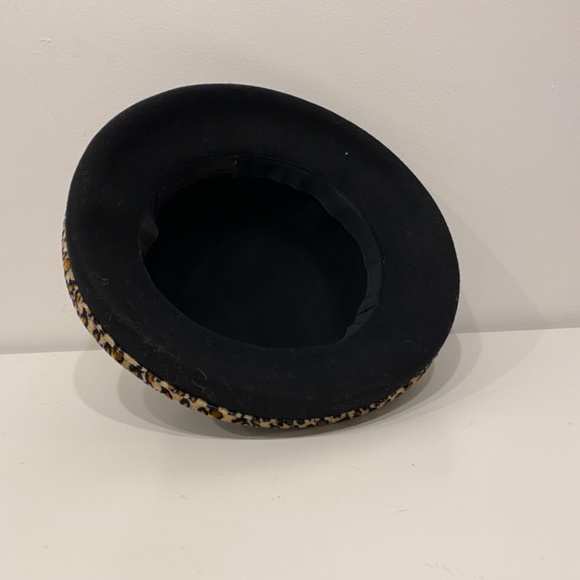Black and Leopard Women's Bowler Hat with Feathers - Picture 3 of 5